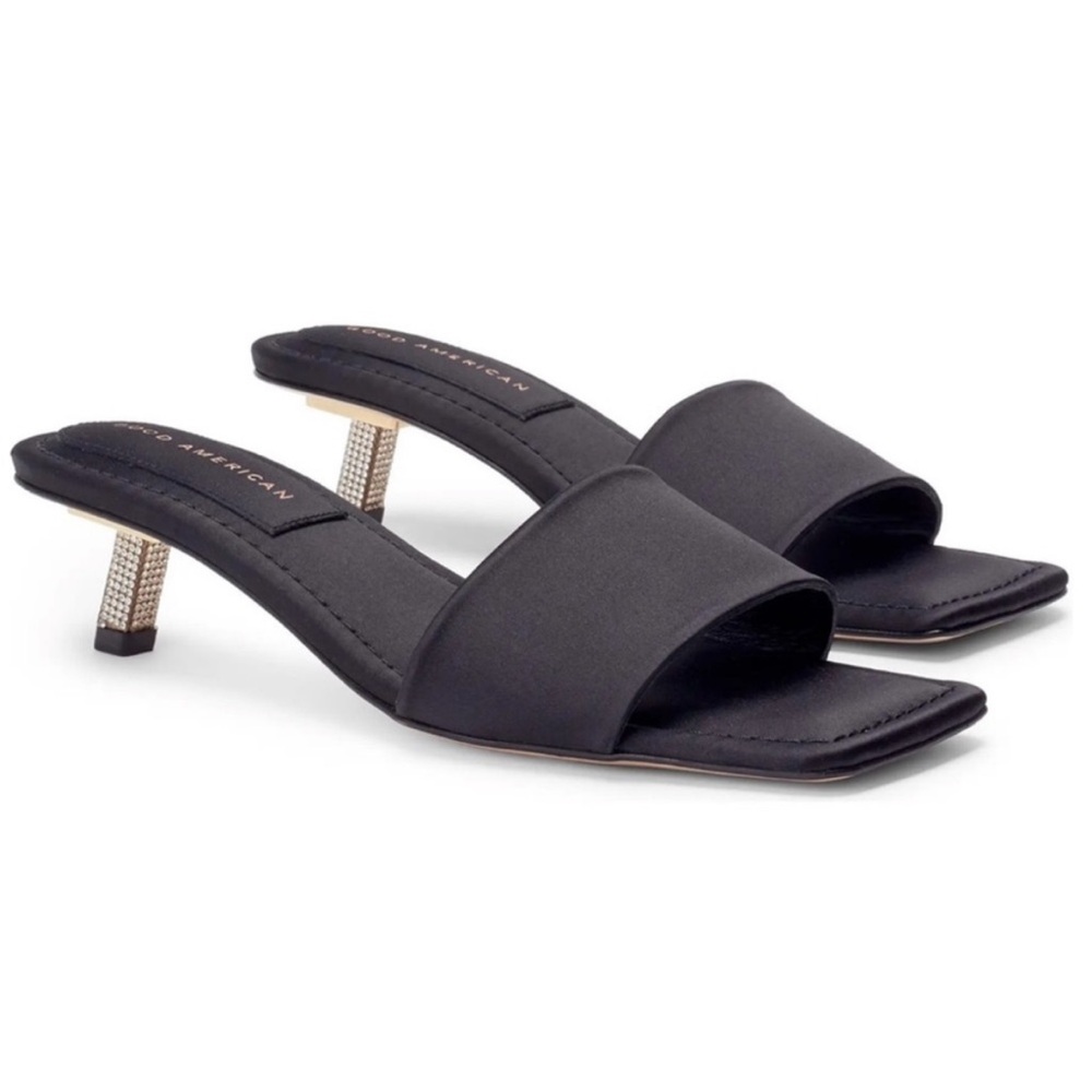 Good American Kickstand Slide Sandal Mules - Black Satin